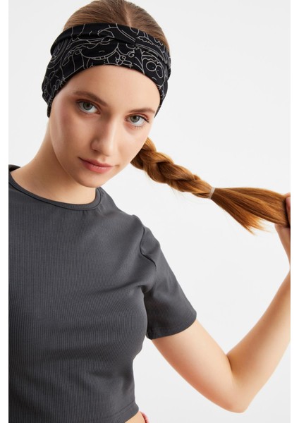 Siyah-Melanj Kadın Çift Taraflı Kullanım Alternatifli, Pamuklu Penye, Kaymaz, Hafif, Spor Saç Bandı Bandana fiyatları