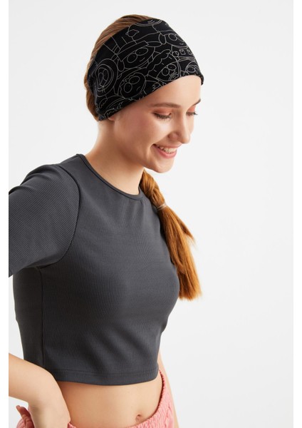 Siyah-Melanj Kadın Çift Taraflı Kullanım Alternatifli, Pamuklu Penye, Kaymaz, Hafif, Spor Saç Bandı Bandana fırsatları