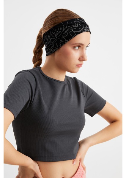 Siyah-Melanj Kadın Çift Taraflı Kullanım Alternatifli, Pamuklu Penye, Kaymaz, Hafif, Spor Saç Bandı Bandana indirimleri