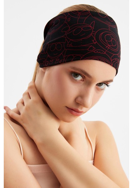 Siyah-Kırmızı Kadın Çift Taraflı Kullanım Alternatifli, Pamuklu Penye, Kaymaz, Hafif, Spor Saç Bandı Bandana fiyatları