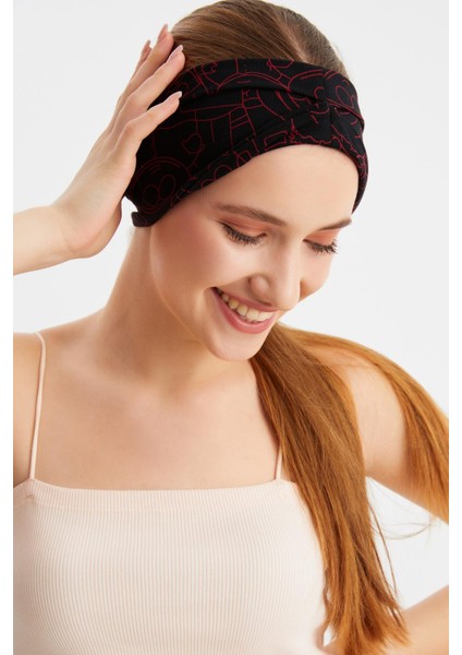 Siyah-Kırmızı Kadın Çift Taraflı Kullanım Alternatifli, Pamuklu Penye, Kaymaz, Hafif, Spor Saç Bandı Bandana fırsatları
