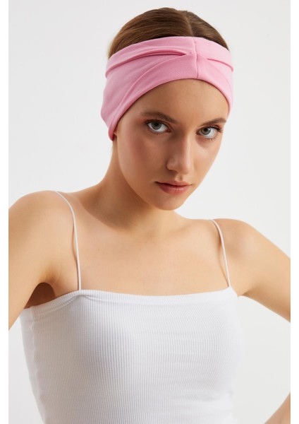 Pembe Kadın Çift Taraflı Kullanım Alternatifli, Pamuklu Penye, Kaymaz, Hafif, Spor Saç Bandı Bandana