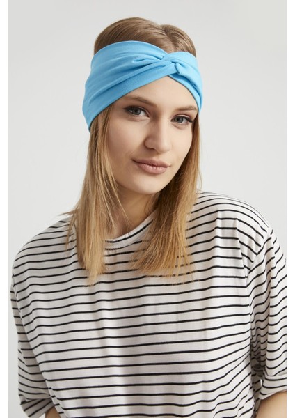 Okyanus Mavi, Butik Tasarım Kadın Bandana Saç Bandı, Ekstra Yumuşak, Esnek, Doğal, Pamuklu Penye