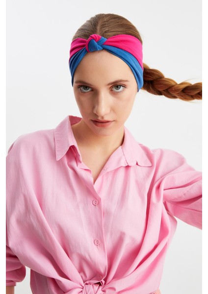 Bordo-Mavi Kadın Fenomen Style Pamuklu Penye, Kaymaz, Yumuşak, Esnek, Saç Bandı Bandana