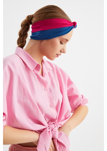 Bordo-Mavi Kadın Fenomen Style Pamuklu Penye, Kaymaz, Yumuşak, Esnek, Saç Bandı Bandana modelleri