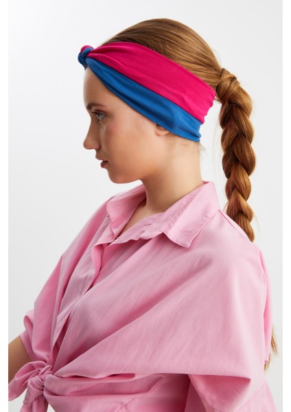 Bordo-Mavi Kadın Fenomen Style Pamuklu Penye, Kaymaz, Yumuşak, Esnek, Saç Bandı Bandana fırsatları