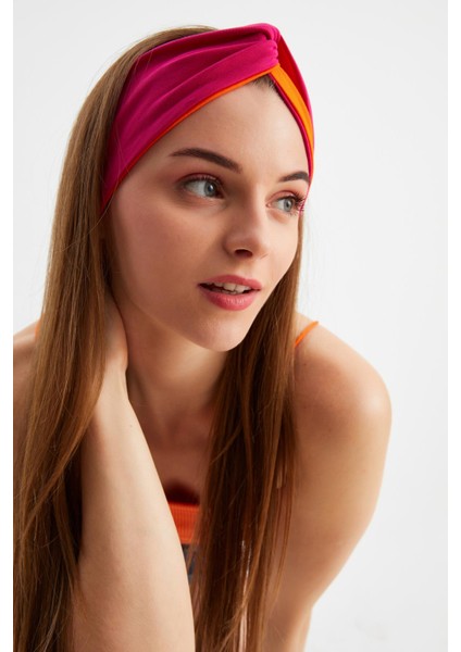 Turuncu-Fuşya Kadın Trend Style Pamuklu Penye, Kaymaz, Yumuşak, Esnek, Saç Bandı Bandana fiyatları