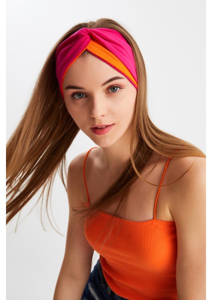 Turuncu-Fuşya Kadın Trend Style Pamuklu Penye, Kaymaz, Yumuşak, Esnek, Saç Bandı Bandana fırsatları