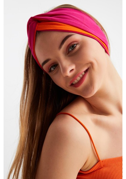 Turuncu-Fuşya Kadın Trend Style Pamuklu Penye, Kaymaz, Yumuşak, Esnek, Saç Bandı Bandana indirimleri