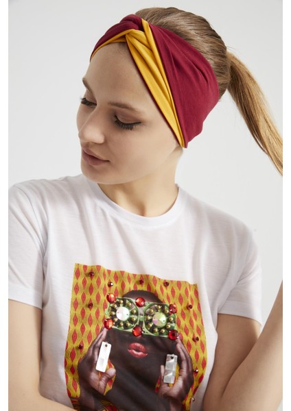 Hardal-Vişne Butik Tasarım Kadın Bandana Saç Bandı, Ekstra Yumuşak, Esnek, Doğal, Pamuklu Penye fiyatları