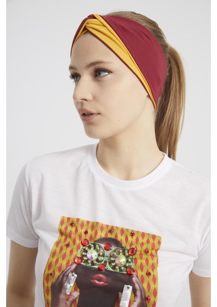 Hardal-Vişne Butik Tasarım Kadın Bandana Saç Bandı, Ekstra Yumuşak, Esnek, Doğal, Pamuklu Penye indirimleri