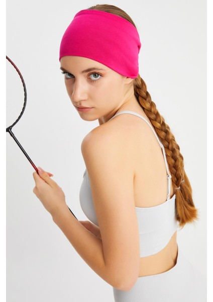 Fuşya Kadın Çift Taraflı Kullanım Alternatifli, Pamuklu Penye, Kaymaz, Hafif, Spor Saç Bandı Bandana modelleri