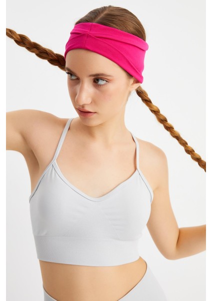Fuşya Kadın Çift Taraflı Kullanım Alternatifli, Pamuklu Penye, Kaymaz, Hafif, Spor Saç Bandı Bandana fırsatları
