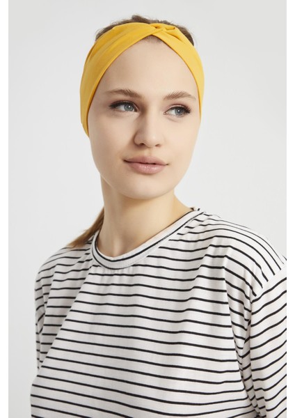 Hardal Sarısı Butik Tasarım Kadın Bandana Saç Bandı, Ekstra Yumuşak, Esnek, Doğal, Pamuklu Penye