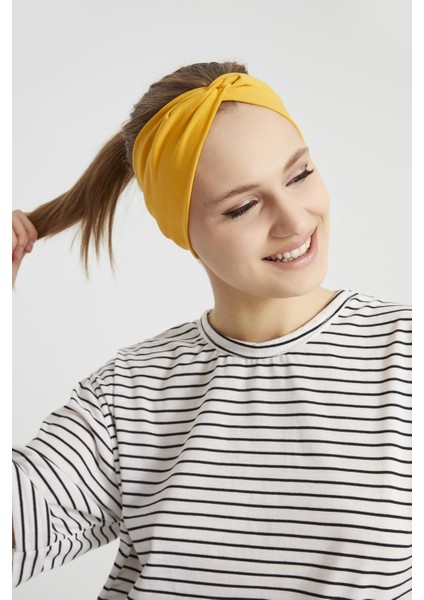 Hardal Sarısı Butik Tasarım Kadın Bandana Saç Bandı, Ekstra Yumuşak, Esnek, Doğal, Pamuklu Penye indirimleri