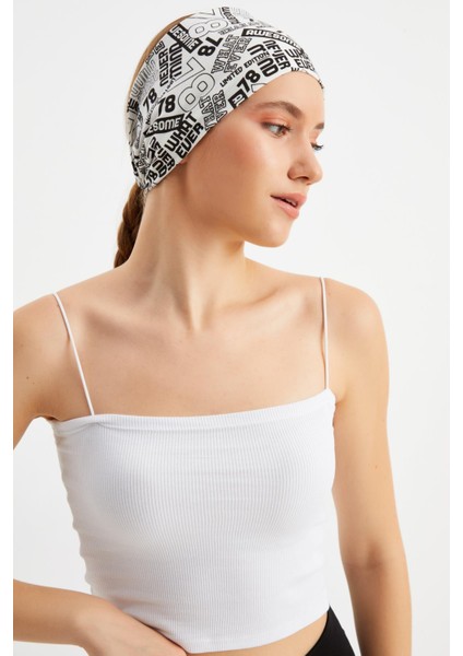 Beyaz Kadın Çift Taraflı Kullanım Alternatifli, Pamuklu Penye, Kaymaz, Hafif, Spor Saç Bandı Bandana modelleri