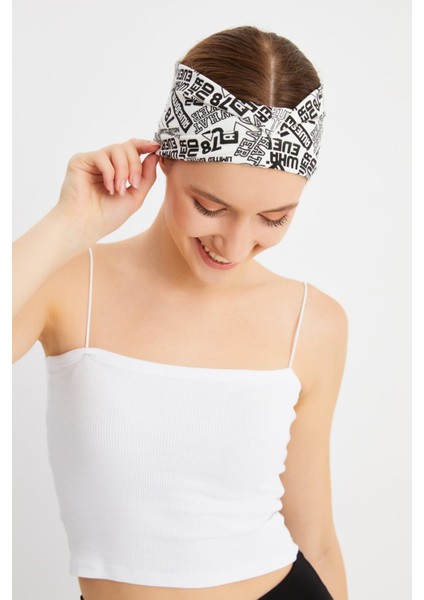 Beyaz Kadın Çift Taraflı Kullanım Alternatifli, Pamuklu Penye, Kaymaz, Hafif, Spor Saç Bandı Bandana indirimleri