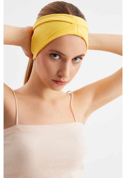 Sarı Kadın Çift Taraflı Kullanım Alternatifli, Pamuklu Penye, Kaymaz, Hafif, Spor Saç Bandı Bandana modelleri