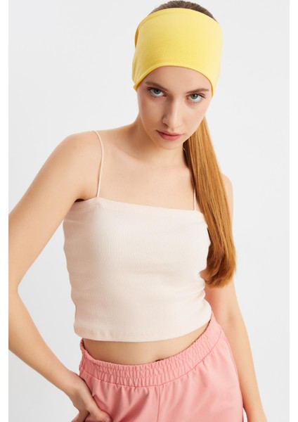 Sarı Kadın Çift Taraflı Kullanım Alternatifli, Pamuklu Penye, Kaymaz, Hafif, Spor Saç Bandı Bandana fırsatları