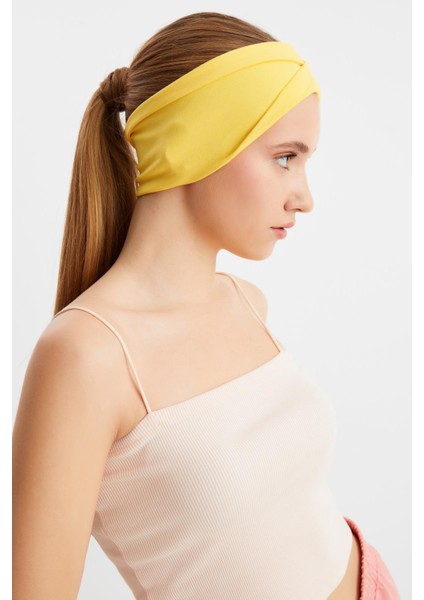 Sarı Kadın Çift Taraflı Kullanım Alternatifli, Pamuklu Penye, Kaymaz, Hafif, Spor Saç Bandı Bandana indirimleri