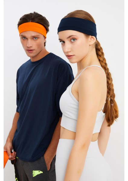 Turuncu-Lacivert 2'li Pamuklu Penye, Kaymaz, Terletmez, Ultra Hafif, Spor Saç Bandı Bandana modelleri