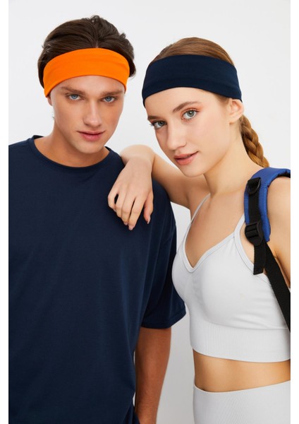 Turuncu-Lacivert 2'li Pamuklu Penye, Kaymaz, Terletmez, Ultra Hafif, Spor Saç Bandı Bandana fırsatları