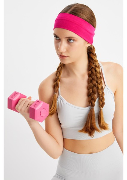 Fuşya-Beyaz 2'li Pamuklu Penye, Kaymaz, Terletmez, Ultra Hafif, Spor Saç Bandı Bandana indirimleri