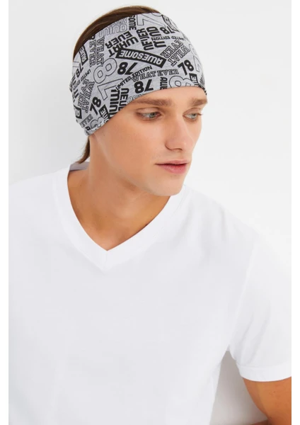 Gri Erkek Pamuklu Penye, Kaymaz, Ultra Hafif, Spor Geniş Saç Bandı Bandana Buff