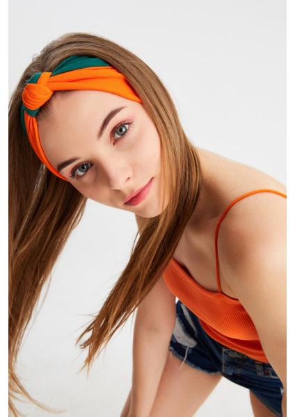 Turuncu-Haki Kadın Fenomen Style Pamuklu Penye, Kaymaz, Yumuşak, Esnek, Saç Bandı Bandana fiyatları