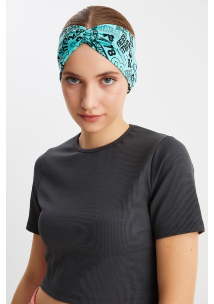 Turquaz Desen Kadın Çapraz Bağlamalı Pamuklu Penye, Kaymaz, Yumuşak, Esnek, Saç Bandı Bandana