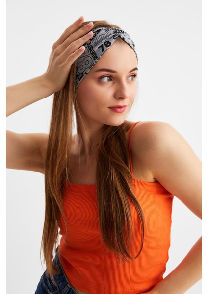 Gri Desen Kadın Çapraz Bağlamalı Pamuklu Penye, Kaymaz, Yumuşak, Esnek, Saç Bandı Bandana modelleri