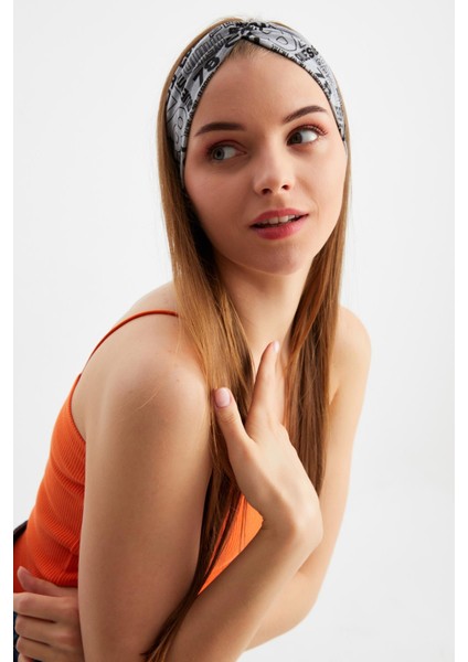 Gri Desen Kadın Çapraz Bağlamalı Pamuklu Penye, Kaymaz, Yumuşak, Esnek, Saç Bandı Bandana fırsatları