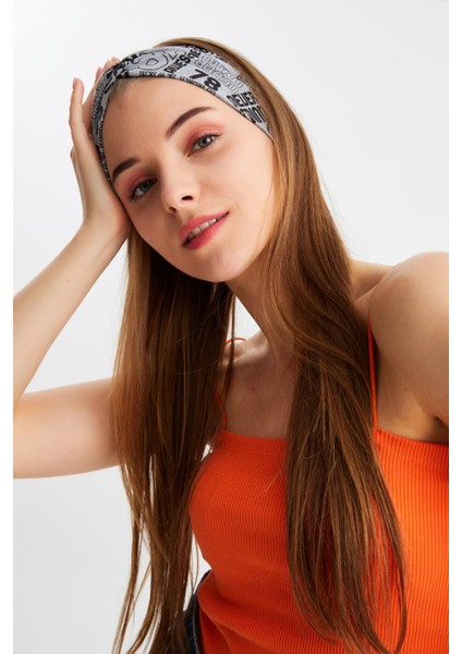 Gri Desen Kadın Çapraz Bağlamalı Pamuklu Penye, Kaymaz, Yumuşak, Esnek, Saç Bandı Bandana indirimleri