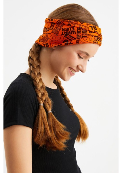 Turuncu Kadın Çift Taraflı Kullanım Alternatifli, Pamuklu Penye, Kaymaz, Hafif, Spor Saç Bandı Bandana fırsatları