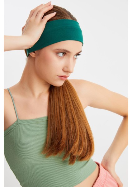 Zümrüt Yeşil Kadın Pamuklu Penye, Kaymaz, Terletmez, Ultra Hafif, Spor Saç Bandı Bandana