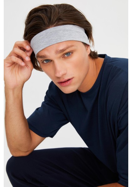 Açık Gri Erkek Pamuklu Penye, Kaymaz, Terletmez, Ultra Hafif, Spor Saç Bandı Bandana