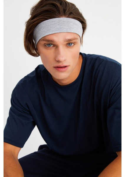 Açık Gri Erkek Pamuklu Penye, Kaymaz, Terletmez, Ultra Hafif, Spor Saç Bandı Bandana
