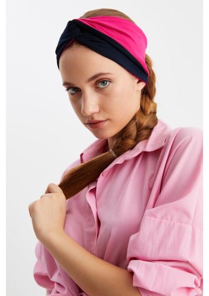Fuşya-Lacivert Kadın Trend Style Pamuklu Penye, Kaymaz, Yumuşak, Esnek, Saç Bandı Bandana fiyatları