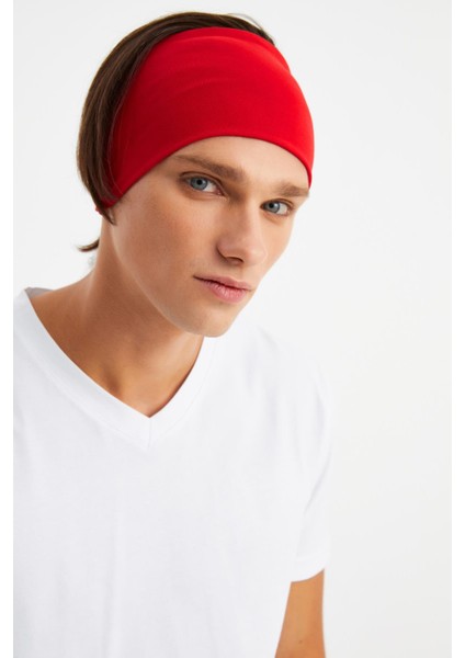 Kırmızı Erkek Pamuklu Penye, Kaymaz, Ultra Hafif, Spor Geniş Saç Bandı Bandana Buff