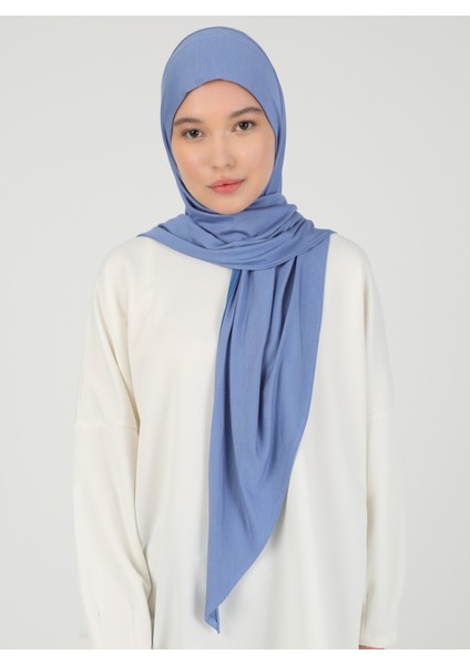 Fermuarlı Viskon Hijab - Kot Mavi - Ecardin