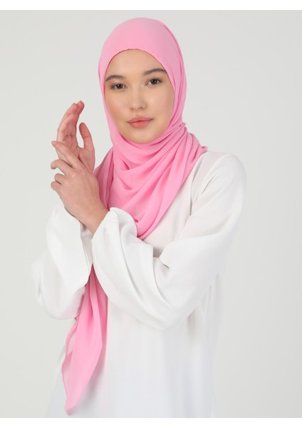 Hijablı Şifon Şal - Pembe - Ecardin