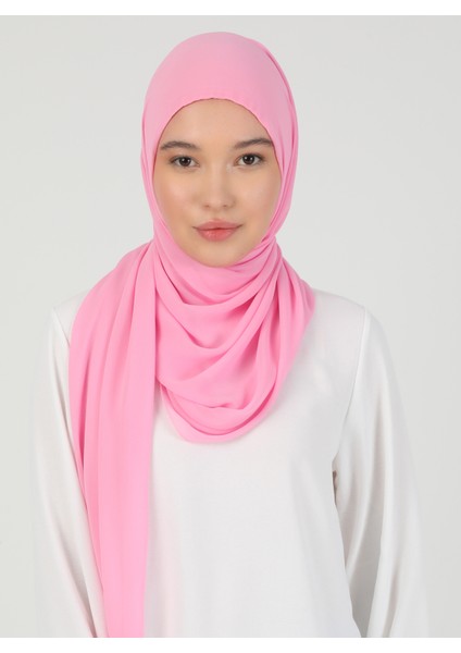 Hijablı Şifon Şal - Pembe - Ecardin