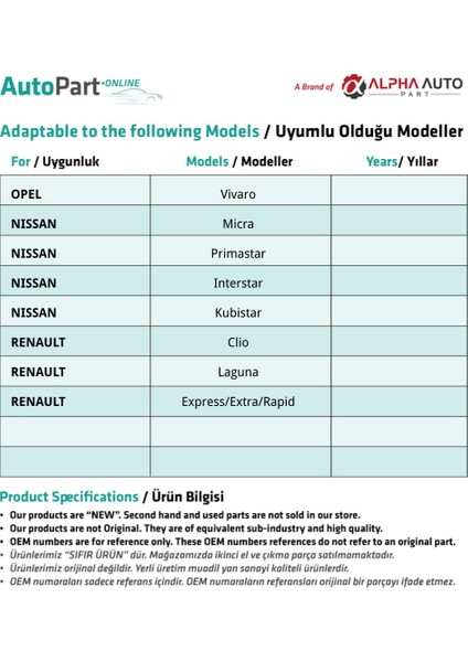 Alpha Auto Part Renault Clio, Nissan Micra Için Çamurluk Sinyali-Sarı-2 Adet