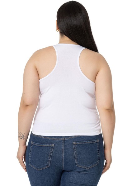 Büyük Beden Önü ve Yanları Drapeli Halter Yaka Beyaz Body modelleri