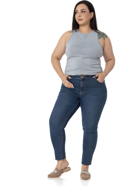 Büyük Beden Önü ve Yanları Drapeli Halter Yaka Gri Body fiyatları