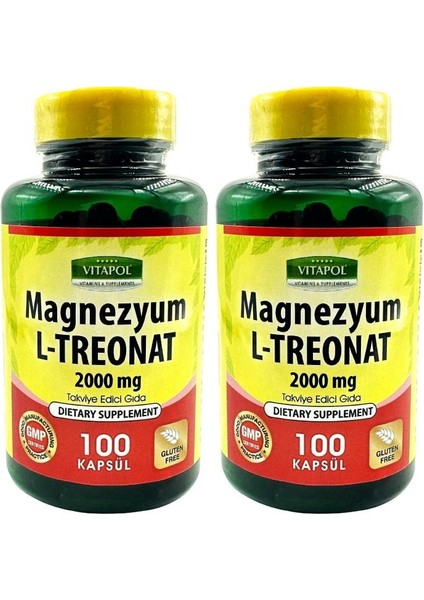 Magnezyum L-Treonat 2000 mg 2 x 100 Vegan Kapsül Magnesium L-Treonate