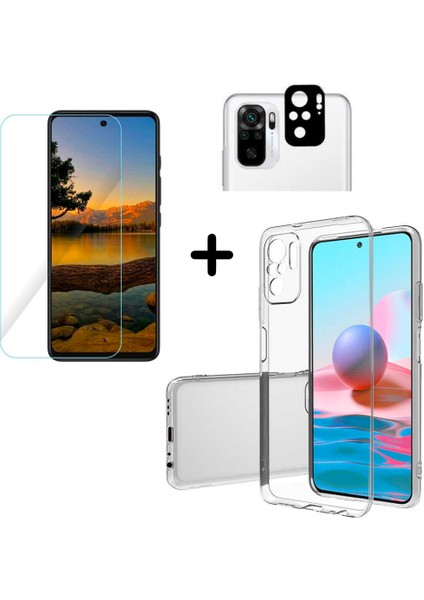 Xiaomi Poco M5S ile Uyumlu Kılıf Şeffaf Temperli Kırılmaz Cam Ekran ve Kamera Lens Koruyucu Seti