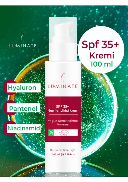 Yoğun Nemlendirici Yüz Kremi Cilt Tonu Eşitleyici Leke Karşıtı Gözenek Sıkılaştırıcı Su Bazlı Hyaluron Niacinamide Pantenol Spf 35+ 100 ml