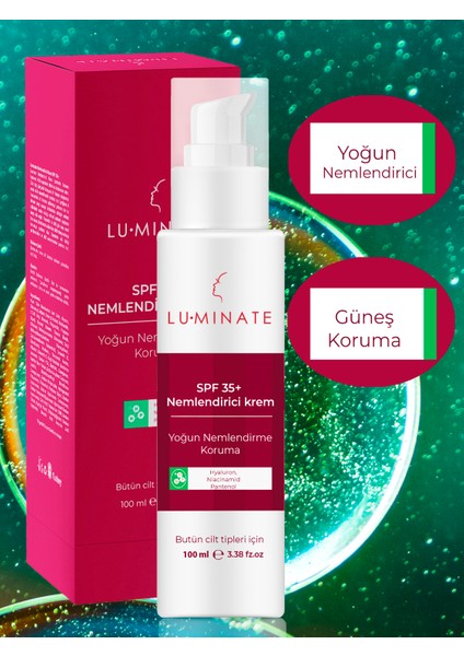 Yoğun Nemlendirici Yüz Kremi Cilt Tonu Eşitleyici Leke Karşıtı Gözenek Sıkılaştırıcı Su Bazlı Hyaluron Niacinamide Pantenol Spf 35+ 100 ml