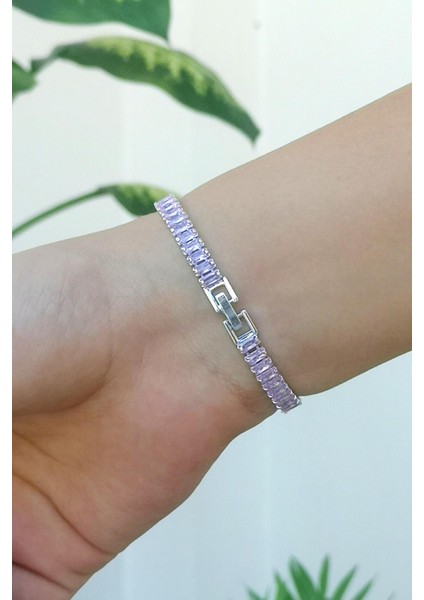 Pembe Zirkon Taşlı Baget Model Silver Su Yolu Bileklik